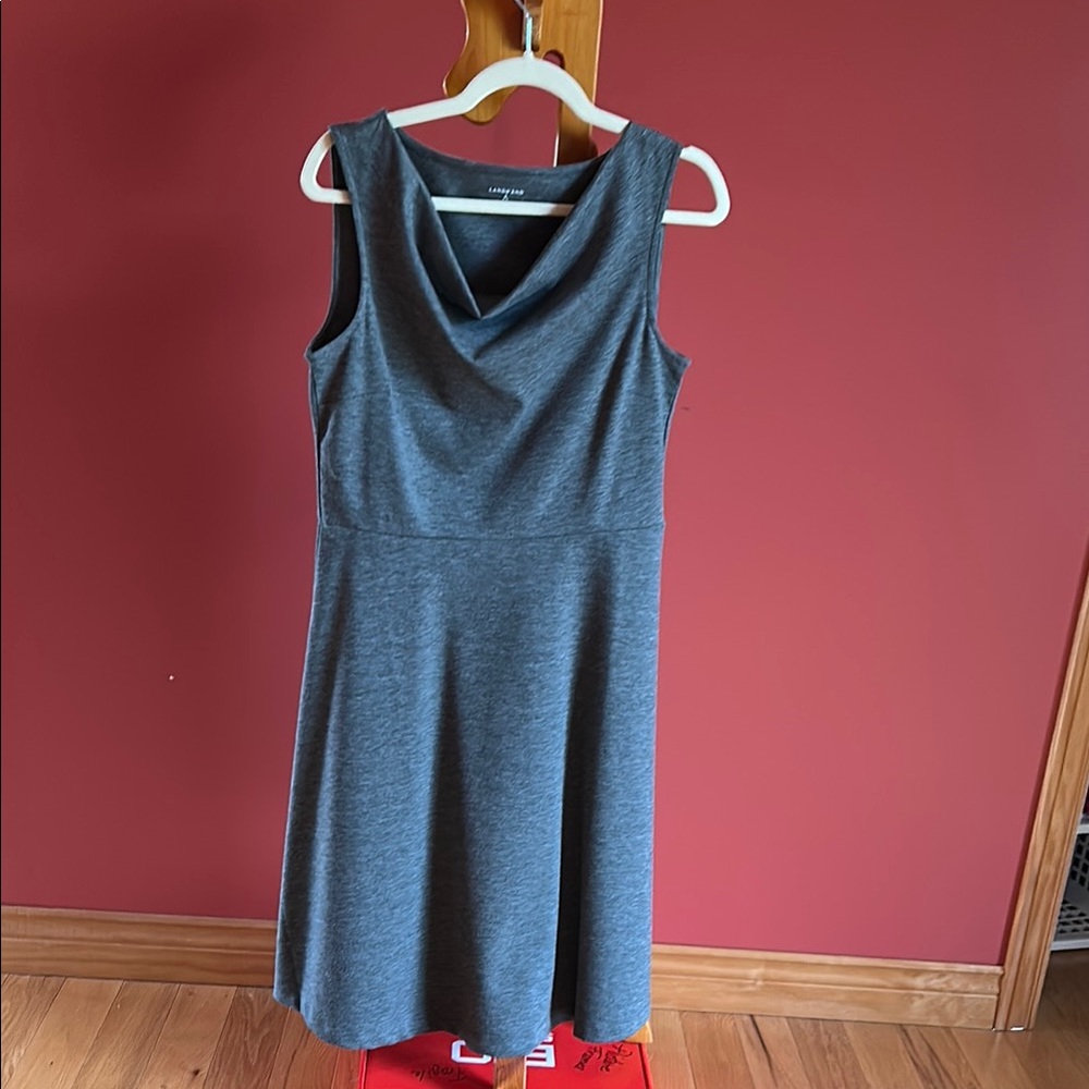 Lands' End Grey Sleeveless Cowl Neck A-Line Midi Dress